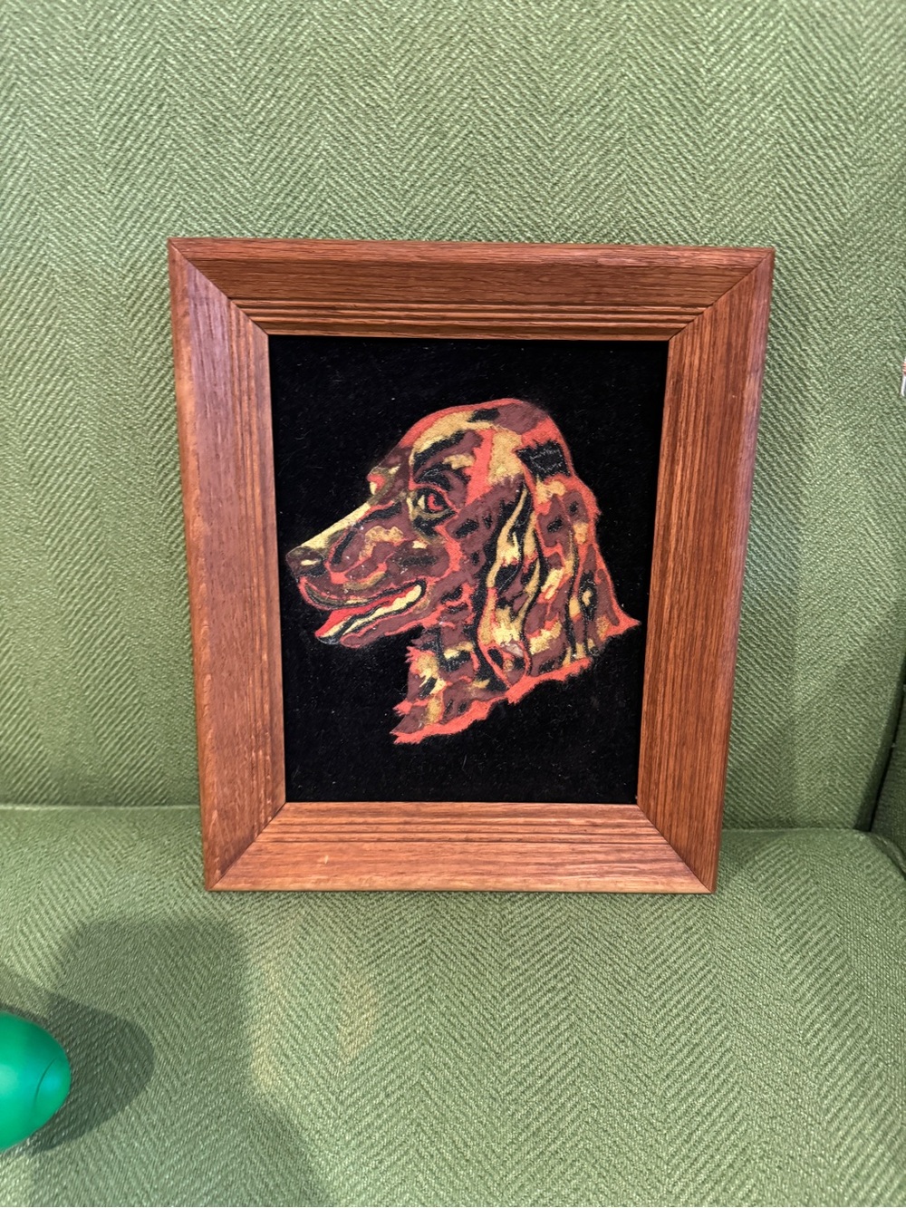 Vintage Art Painting Framed Dog Portrait in Black Velvet